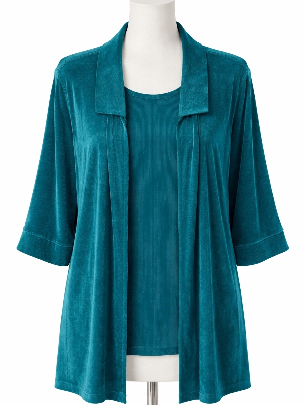 Travel Collection Women's Stretchy Green Slinky Tank Top & Jacket Set 1X Casual